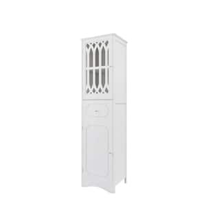 Elegant 16.5 in. W x 14.2 in. D x 63.8 in. H White Linen Cabinet with Drawer, Acrylic Door and Adjustable Shelf