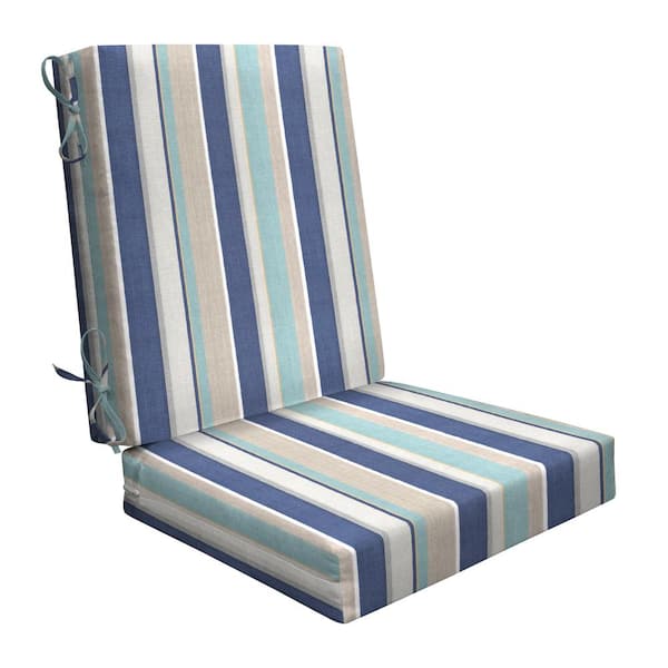 Honeycomb Stripe Blue & Beige Outdoor Highback Dining Chair Cushion