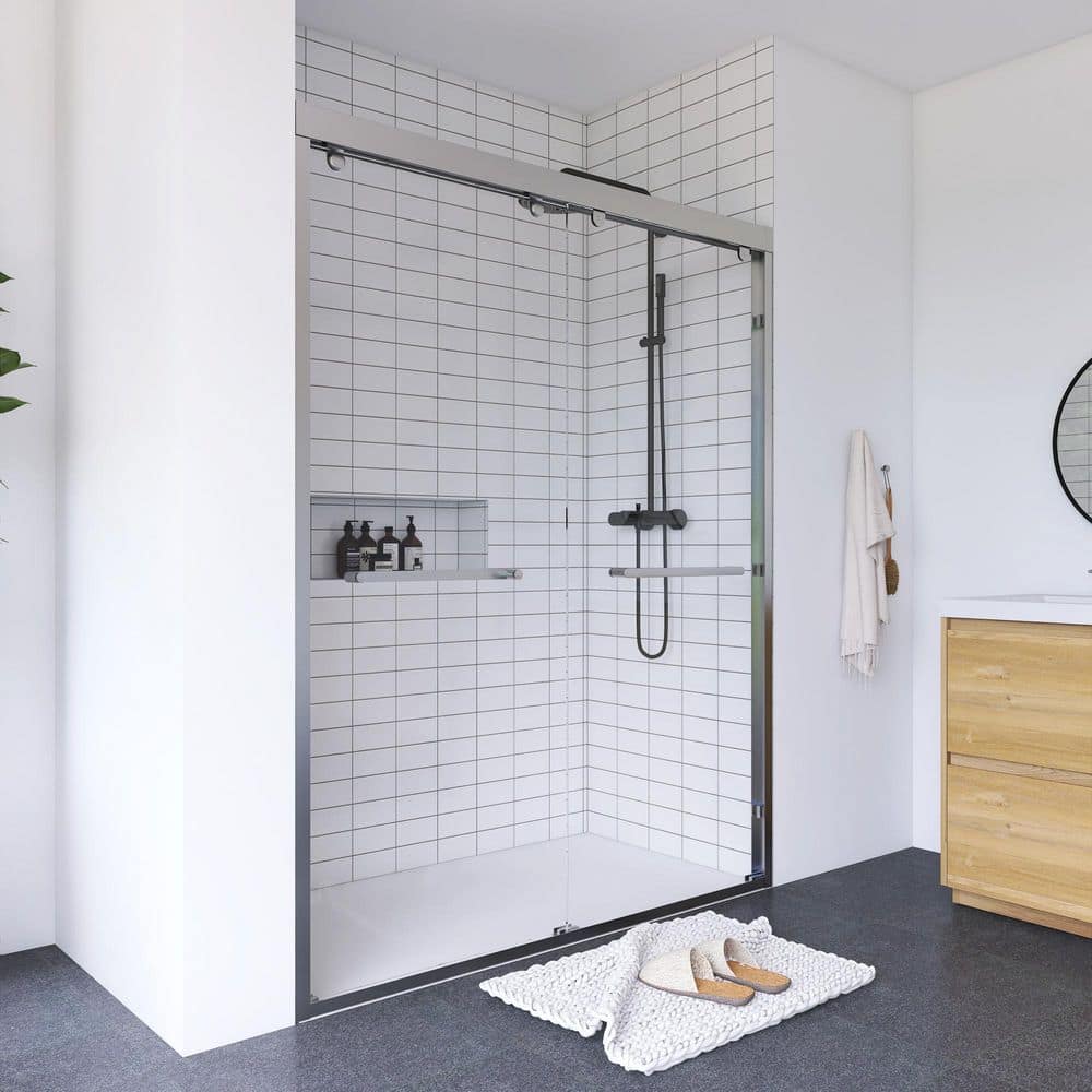60" Chrome Frameless Double Sliding Shower Door with Clear Glass