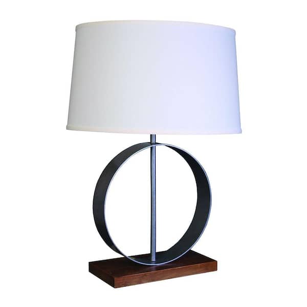 Fangio Lighting 28 in. Old Iron Circle Metal and Wood Table Lamp