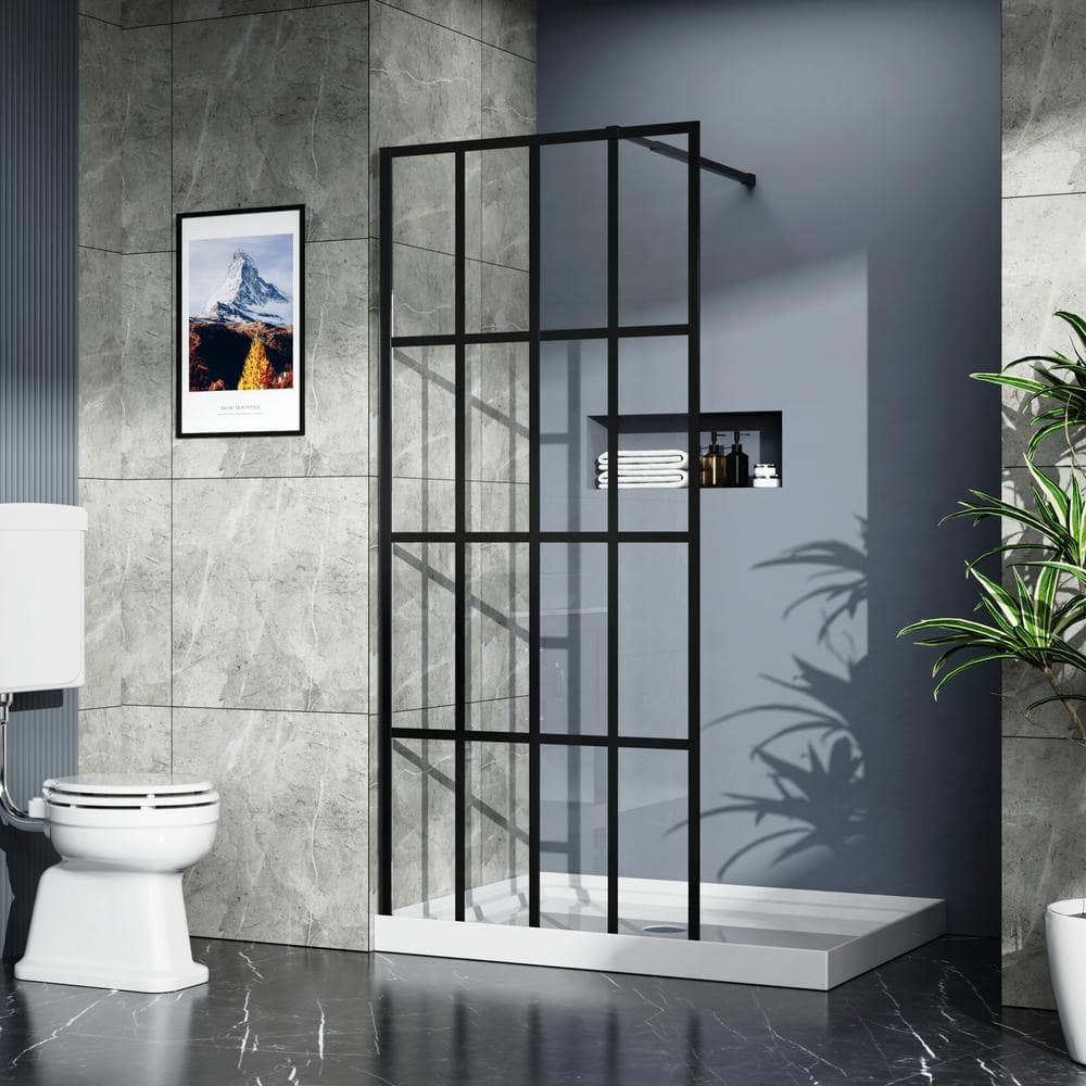 34" x 72" Black Framed Clear Glass Walk-In Shower Door
