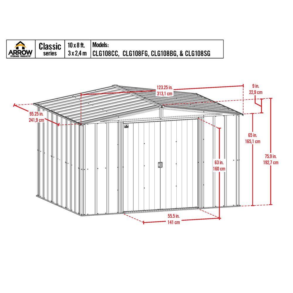 10 ft. x 8 ft. Flute Grey Galvanized Steel Storage Shed