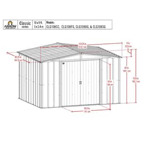 Classic 10 ft. W x 8 ft. D Flute Grey Steel Storage Shed