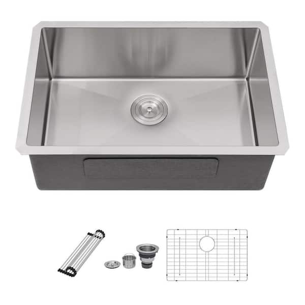 26 in. Undermount Single Bowl 16-Gauge Stainless Steel Kitchen Sink with Accessories