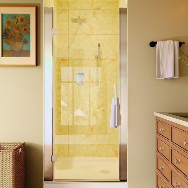 32 to 34 in. W x 72 in. H Pivot Swing Frameless Shower Door in Chrome with Clear Glass