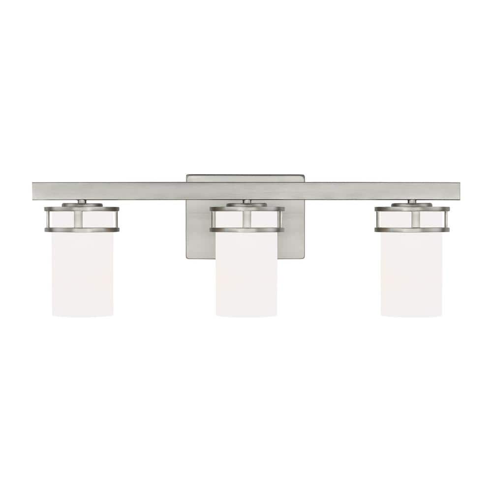 Robie Brushed Nickel 3-Light Vanity Fixture with Etched Glass