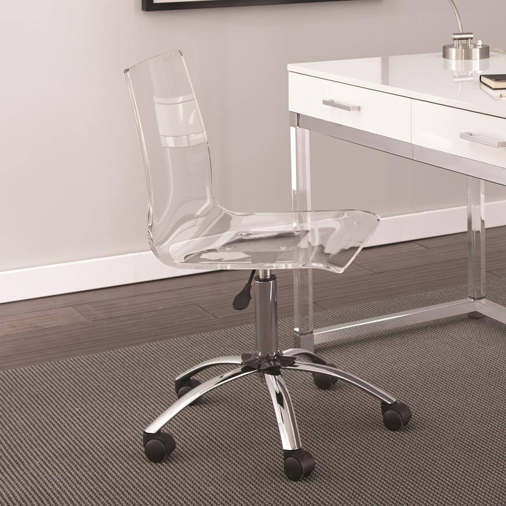 Contemporary Clear Acrylic 24" Swivel Desk Chair with Chrome Base