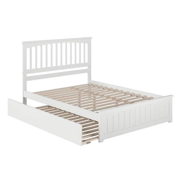 Mission White Queen Bed with Matching Footboard and Twin Extra Long Trundle