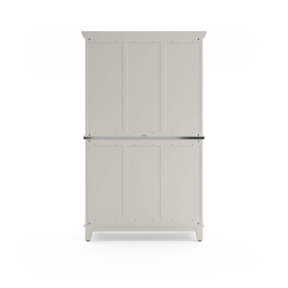 White Wood Buffet with Stainless Steel Top and Hutch