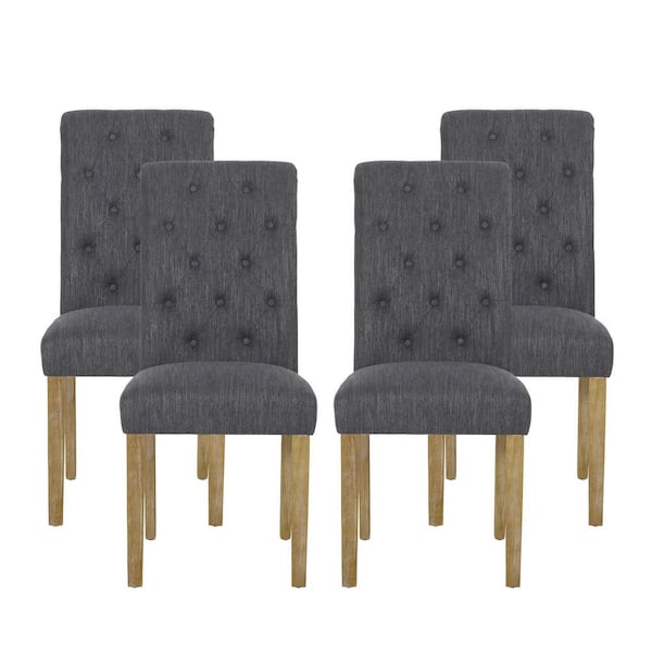 Noble House Ammy Beige and Natural Tufted Fabric Dining Chair (Set of 4)