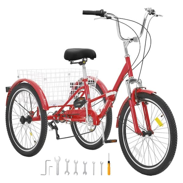 Folding Adult Tricycle, 26-Inch 7-Speed Adult Folding Trikes, Carbon Steel 3 Wheel Cruiser Bike with Adjustable Seat