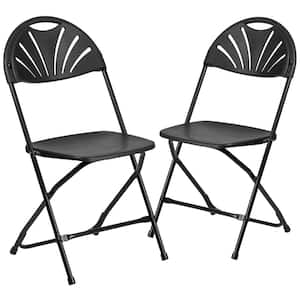 Black Plastic Seat with Metal Frame Folding Chair (Set of 2)