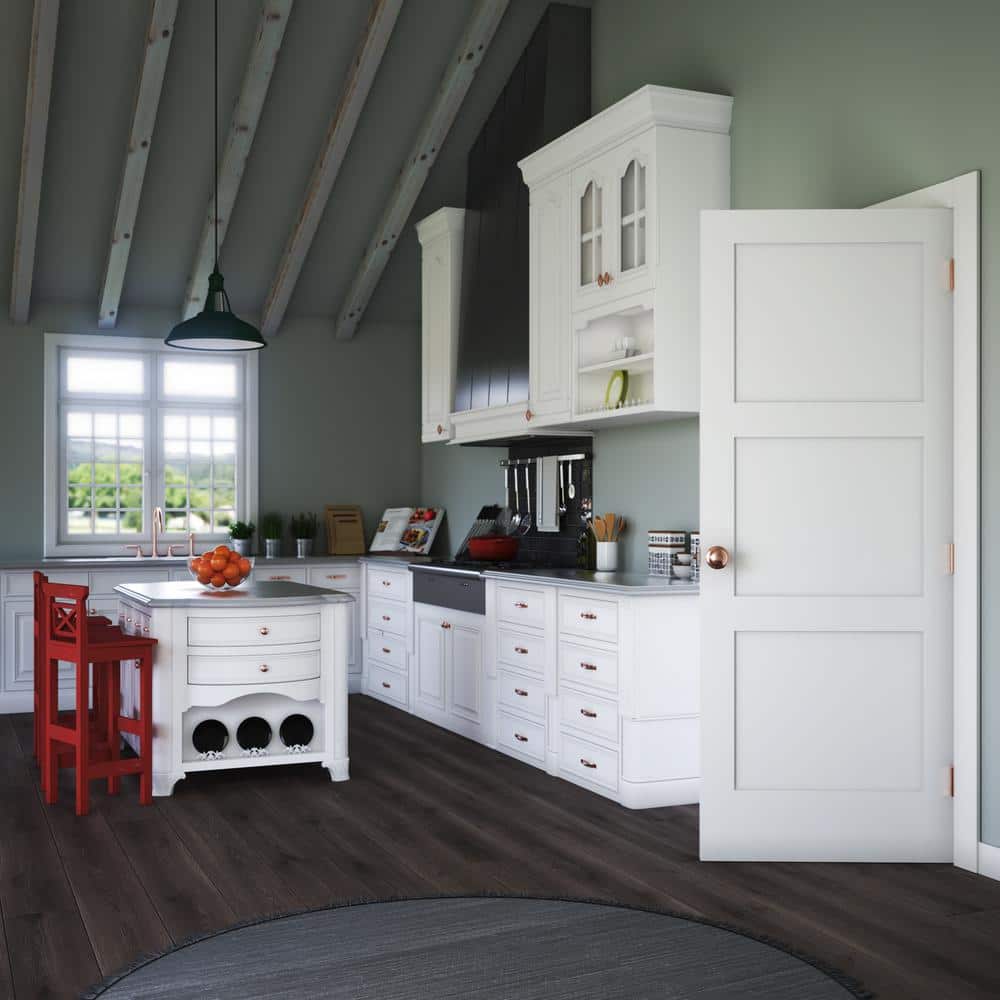 White 36" x 80" 3-Panel Smooth Primed Pine Wood Door