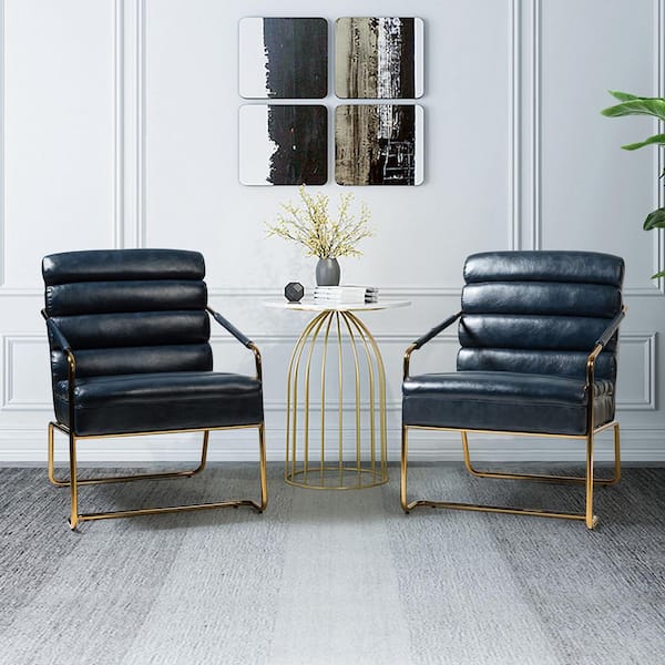 JAYDEN CREATION Amalia Navy Armchair with Metal Base (Set of 2)