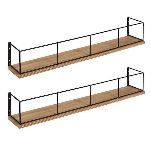 Kate and Laurel Benbrook 4 in. x 24 in. x 4 in. Rustic Brown/Black Wood Decorative Wall Shelf
