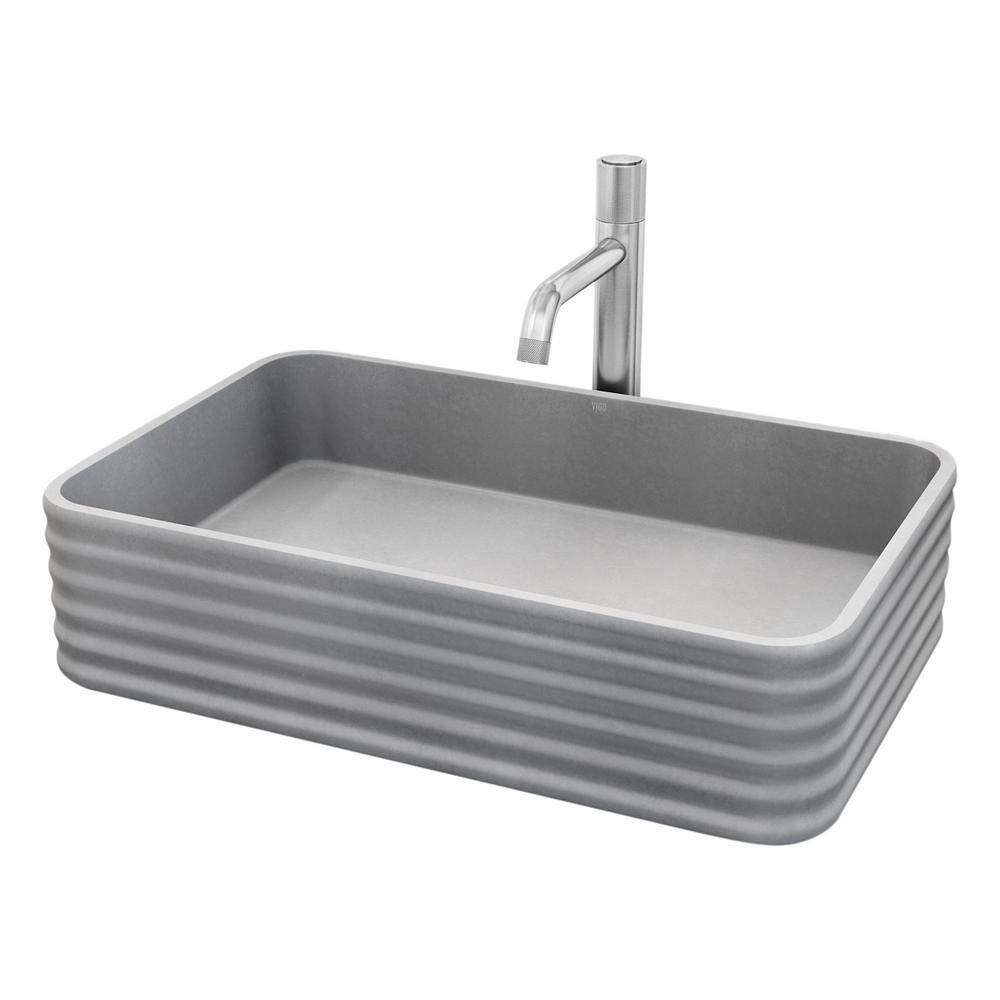 Cadman Gray Concrete Rectangular Vessel Sink with Brushed Nickel Faucet
