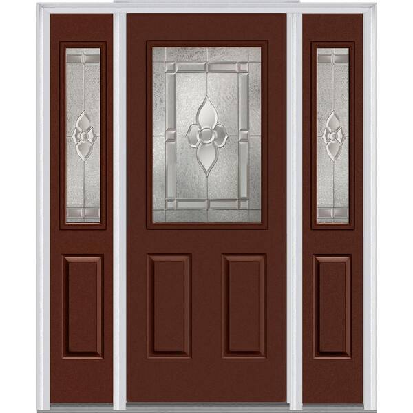 MMI Door 60 in. x 80 in. Master Nouveau Right-Hand Inswing 1/2-Lite Decorative Painted Steel Prehung Front Door with Sidelites