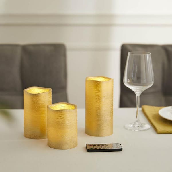 Unbranded Opulent Metallic Gold Melted Edge LED Candles (Set of 3)