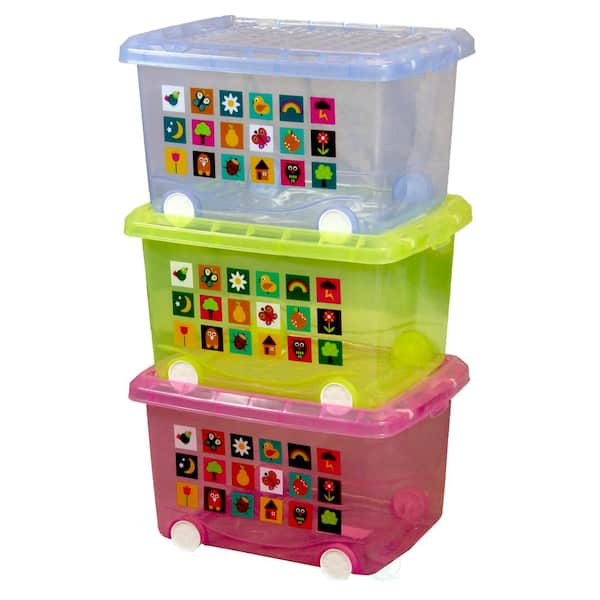 Basicwise Large Storage Containers with Wheels (Set of 3 )