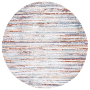 Berber Shag Blue Rust/Ivory 7 ft. x 7 ft. Solid color Striped Round Area Rug