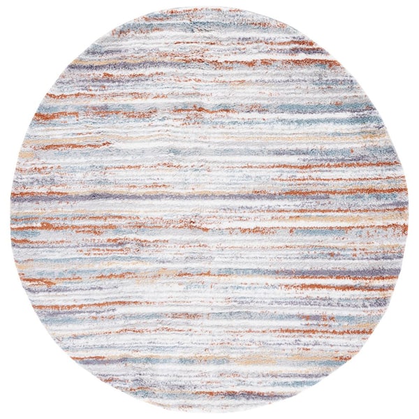 SAFAVIEH Berber Shag 8 ft. x 8 ft. Blue Rust/Ivory Gradient Striped Round Area Rug