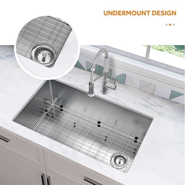 Glacier Bay Zero Radius Undermount 18g Stainless Steel 17 in. Single Bowl Workstation Bar Sink with Stainless Steel Faucet (Silver)