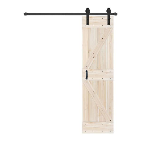 K Style 24 in. x 84 in. Unfinished Soild Wood Sliding Barn Door with Hardware Kit - Assembly Needed