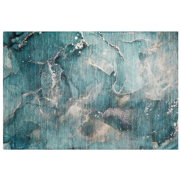 Dream Shag Premium Machine Washable Abstract ADS518 Teal 2 ft. x 3 ft. Accent Rug