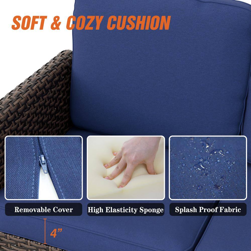 Blue Cushioned 3-Piece Black Steel Wicker Patio Set