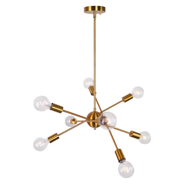 RRTYO Gamino 8-Light Brass Sputnik Sphere Linear Pendant Modern Farmhouse Lighting Chandelier