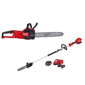 M18 FUEL 16 in. 18V Lithium-Ion Brushless Electric Battery Chainsaw with Battery Pole Saw Kit Combo
