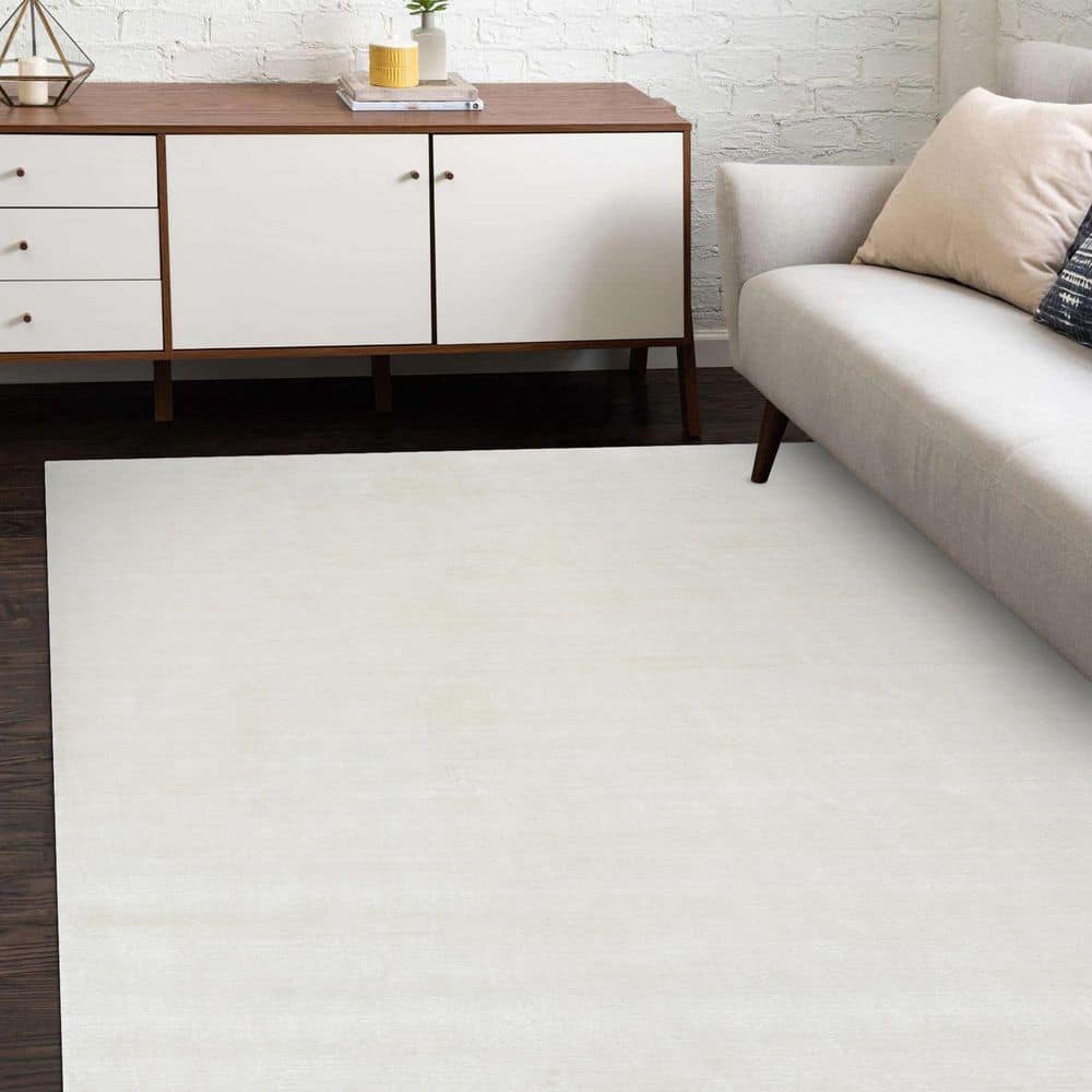 Transitional Hand-Knotted Beige Cotton Area Rug, 9' x 12'