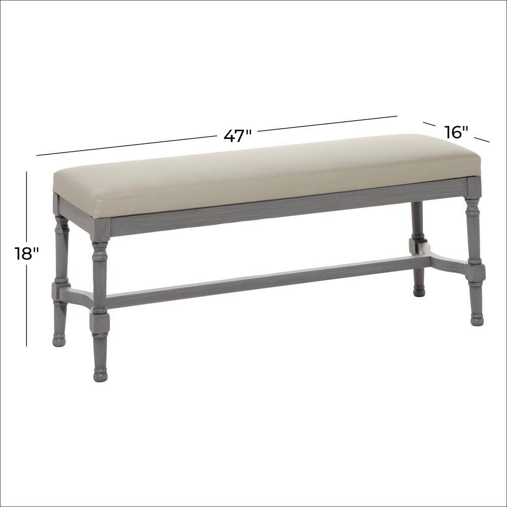 Traditional Gray Solid Wood Bedroom Bench with Upholstered Seat, 47" x 16" x 18"