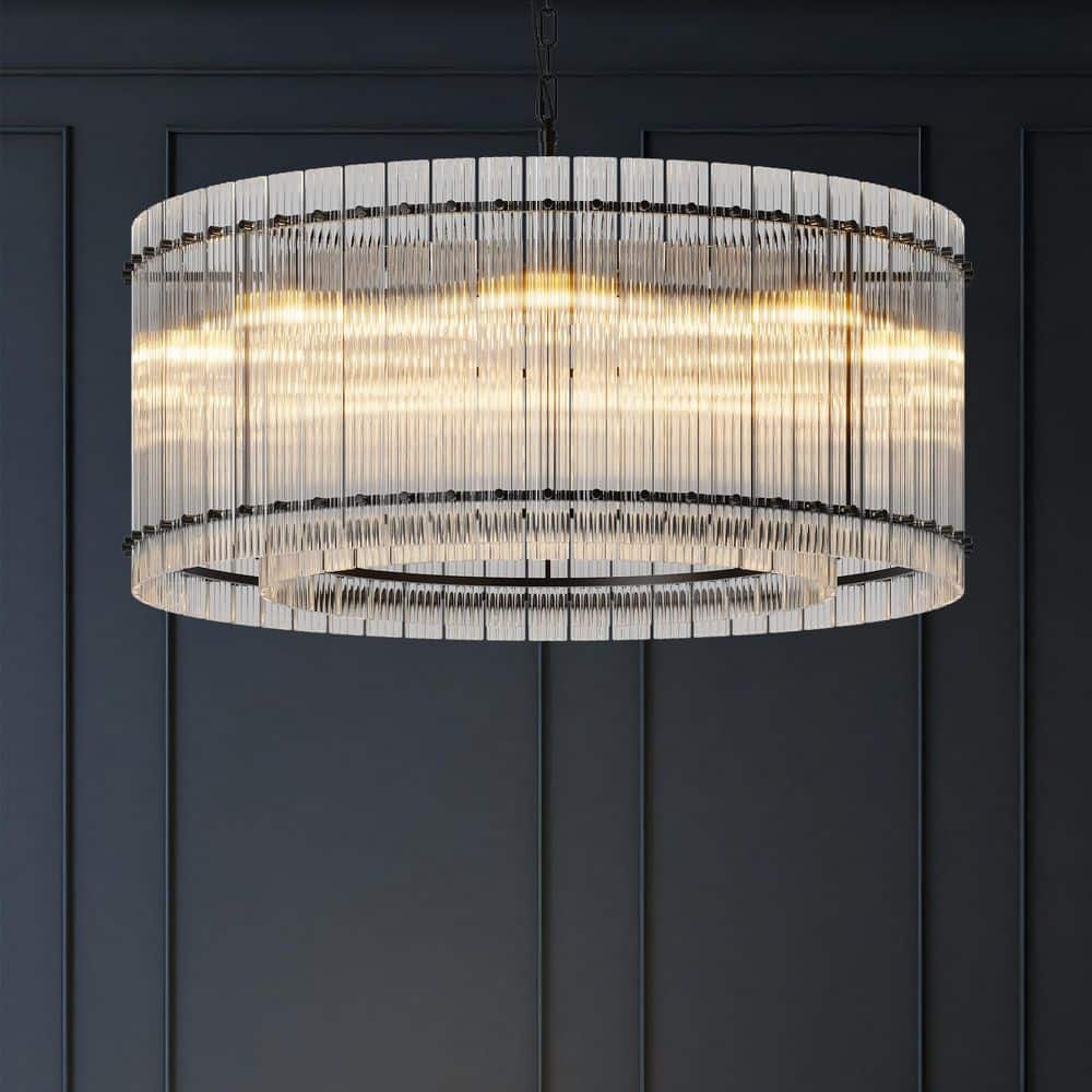 37 in. 8-Light Black Water Ripple Crystal 2-Tier Modern Round Chandelier for Dining Room with No Bulbs Included price history on PriceWatchPro