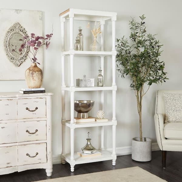 Litton Lane 72 in. 5 Shelves White Wood Stationary Shelving Unit