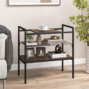 24 in. Brown Rectangle Particle Board End Table Entryway Table 3-Tier Sofa Side Table with Removable Panel & Mesh Shelf