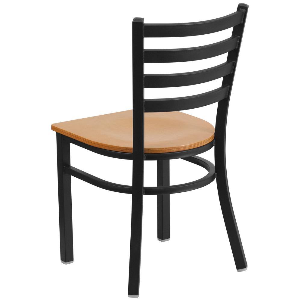 Natural Wood Seat Black Metal Ladderback Side Chair