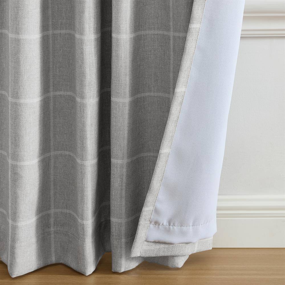 Sawyer Gray Linen-Textured Blackout Window Curtain Panel