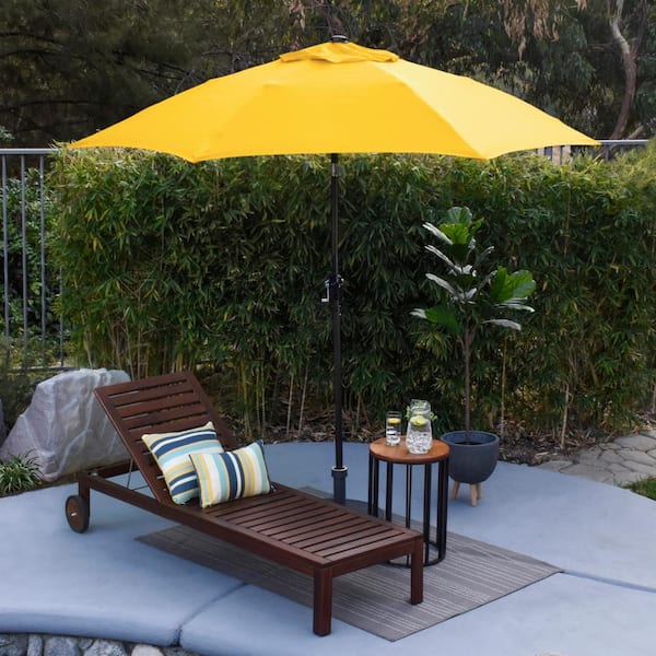 9 ft. Aluminum Market Patio Umbrella with Fiberglass Ribs, Crank Lift and Push-Button Tilt in Yellow Polyester