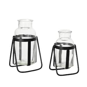 7.5 in. and 6 in. Bottle Vase With Base Set of 2, Glass