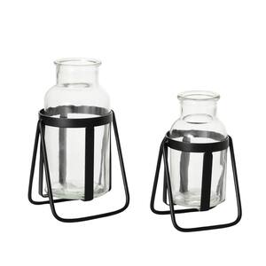 7.5 in. and 6 in. Bottle Vase With Base Set of 2, Glass