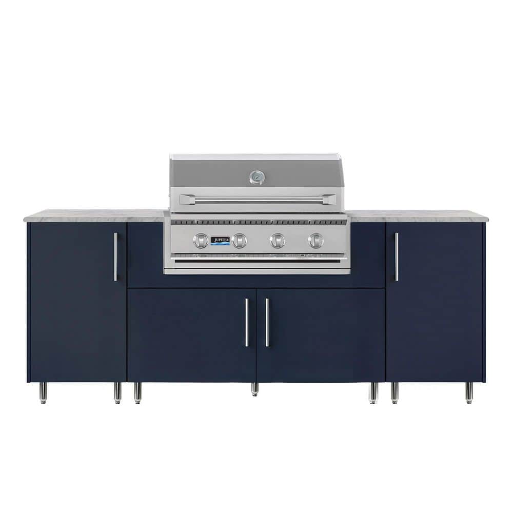 Golden Sky 86.5 in. W 4-Burner Propane Grill Island in Stainless Steel Miami Sapphire Blue with 2-Roll-Out Tray Cabinet price history on PriceWatchPro