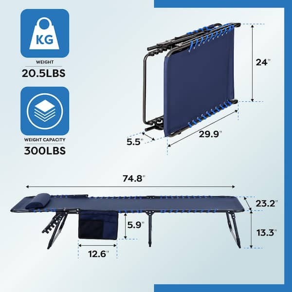 PHI VILLA Adjustable 4 Position Folding Camping Cot Bed In Navy Blue THD E01CC 1103 NB