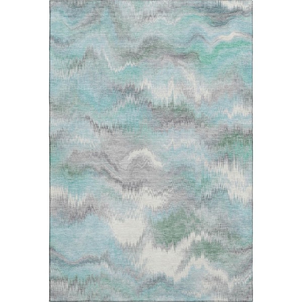 Mayfield Premium Machine Washable Abstract AMF2258 Teal 5 ft. x 7 ft. 6 in. Area Rug