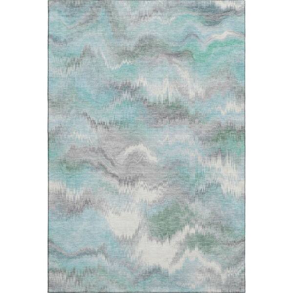 Mayfield Premium Machine Washable Abstract AMF2258 Teal 9 ft. x 12 ft. Area Rug
