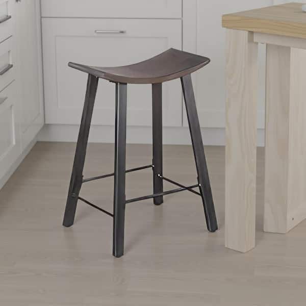 Flint Dark Brown and Black Wood Frame Counter Stool (Set of 2)
