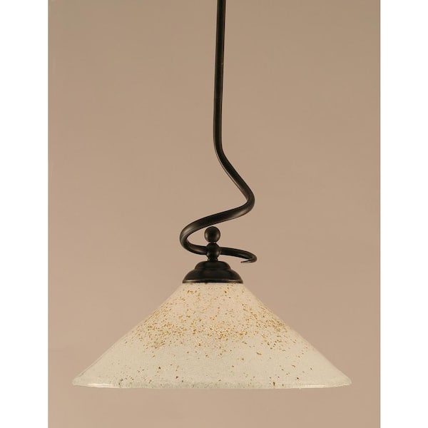 Unbranded Royale 100-Watt 1-Light Dark Granite Shaded Pendant Light with 16 in. Gold Ice Glass Shade, No Bulb Included