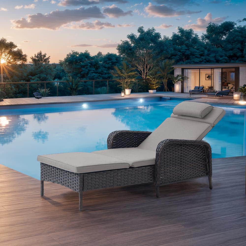 Arcline Brown 1-Piece Wicker Outdoor Chaise Lounge with Gray Cushions price history on PriceWatchPro