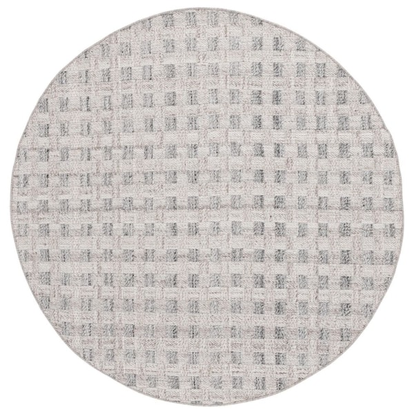 Renewal 6 ft. x 6 ft. Gray Lattice Fringe Round Area Rug