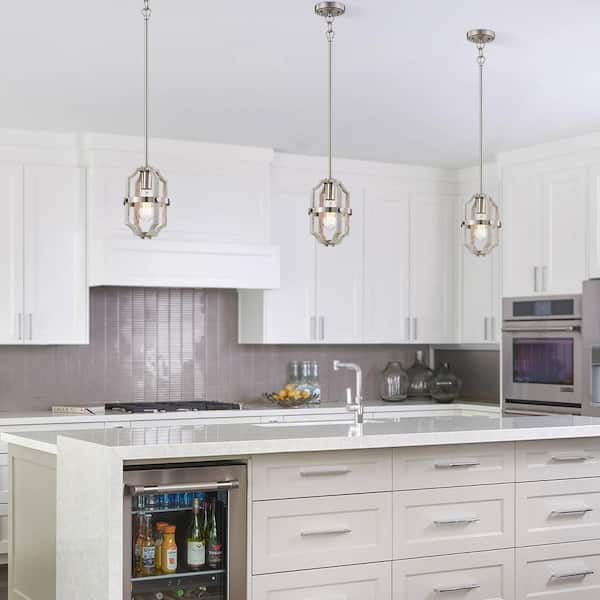 Richwood 1-Light Brushed Nickel Modern Farmhouse Mini Pendant with White-Washed Wood Accents